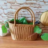 手提篮野餐篮买菜蓝收纳篮水果篮仿藤采摘篮户外清洁篮环保购物篮 茶色 旦形手提篮小号36*26*16cm