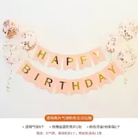 儿童一周岁生日布置装饰男女宝宝主题派对背景墙场景布置女孩气球 透明亮片气球粉色生日拉旗