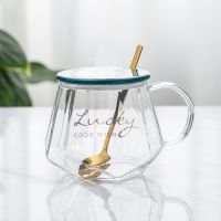 恒温玻璃杯子透明带把咖啡杯情侣水杯女家用茶杯伴手礼马克杯带盖 平盖绿色lucky 普通装