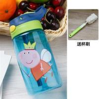 儿童保温杯带吸管两用茶水杯男女学生卡通弹跳盖便携手提随手杯子 蓝色 蓝色佩奇皇冠（不保温） 无杯套