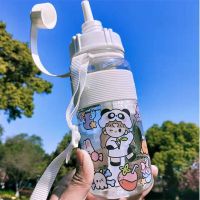 韩版吸管杯子可爱塑料水杯女学生高颜值耐摔便携随手杯大容量水壶 雪花白600ml[装1斤水] 杯子[无背带无吸管无贴纸]