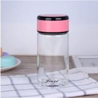 玻璃水杯女单层小玻璃杯家用办公室小巧便携小号简约透明可爱加厚 粉色320ML