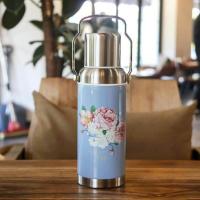 创意复古保温杯子女带盖可喝水水壶男便携学生宿舍小型老式中国风 繁花天蓝色/600ml
