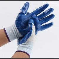 劳保手套单只右手左手批发耐磨丁晴塑胶男工作干活劳动用品薄款 白纱蓝胶 一包12双