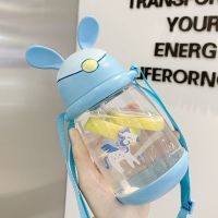 水杯女便携可爱带吸管耐高温兔兔塑料杯韩式学生超萌高颜值杯子男 蓝色小宝莉 450ml单杯