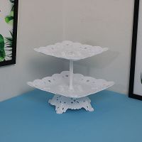 欧式派对聚会蛋糕架三层塑料点心盘婚礼宴会生日甜品台多层水果盘 A-方两层加底座