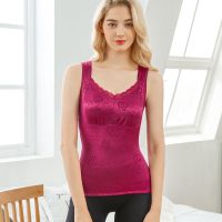 [80-200斤]免穿文胸加绒加厚背心女带胸垫加肥加大女士保暖内衣 枣红色 XL(80-100斤)