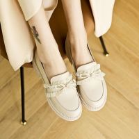 魅丽妮芙仙女温柔鞋子2021新款百搭乐福单鞋女夏一脚蹬春秋小皮鞋 杏色 35