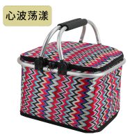小号新款儿童折叠保温篮手提购物篮户外野餐篮带盖外卖送餐箱冰包 小号普通保温心波荡漾+2只冰袋