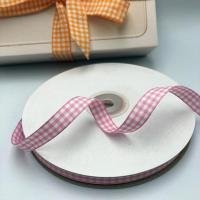 1cm格子带鲜花丝带手工烘焙礼盒包装双面彩带服装辅料45米长 粉红色 1 45米长