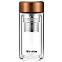 德国Simita双层玻璃杯男女士便携小容量茶水分离泡茶杯带盖水杯子 电光金200ML
