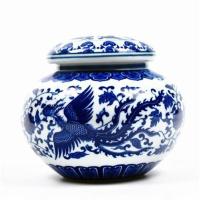 青花瓷罐带盖景德镇陶瓷器仿古储物罐坛子家居装饰工艺品凤凰摆件 凤凰西瓜坛