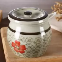 陶瓷调料盒罐瓶子盐调味罐厨房家用用品收纳带盖勺辣椒油味精糖罐 红色花 [小号]250ml