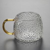 锤纹玻璃泡茶杯办公室水杯日式花茶杯带盖茶水分离玻璃杯带手把 贵妃杯 不带盖