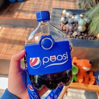 塑料杯可乐随行杯韩式女学生便携精致简约防摔可爱儿童水杯吸管杯 蓝色可乐瓶300ml 单品+背带+杯刷+贴纸