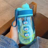 韩版带吸管直饮两用塑料杯小巧可爱学生儿童水杯便携防漏太空杯 深蓝