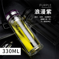 双层加厚玻璃杯新便携隔热男女士创意杯子过滤网泡茶家用水杯茶杯 紫色 330ML