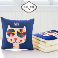 抱枕被子两用办公室午睡枕多功能枕头被折叠毯汽车靠垫靠枕空调被 hello猫 中号打开被子110x150cm