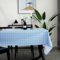 桌布防水防烫防油免洗PVC餐桌垫书桌ins学生台布现代简约茶几 天蓝方格(加厚防油) 60*138cm