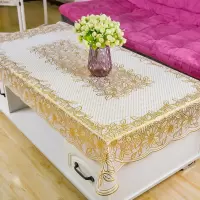 PVC茶几垫烫金桌布防水防烫长方形欧式现代免洗防油塑料餐桌台布 小叶菊烫金色 90*140cm