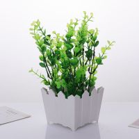 仿真花绢布假花小盆栽家居摆设书桌电视柜茶几冰箱摆件 尤加利+栅栏