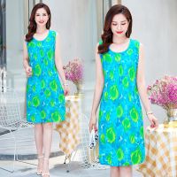 2021新款中老年花抽印花大摆无袖大码优雅妈妈睡裙夏季中长裙女 2号色 均码 90-165斤