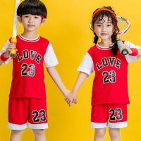 儿童短袖短裤套装男幼儿园女童小学生短裤比赛训练篮球衣表演服装 篮球服短袖套装(红色) 90 建议80以下收藏店铺优先发货