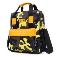 小学生补习包书包男女童手提袋单肩斜挎包双肩背三用补课包手拎袋 迷彩黄色