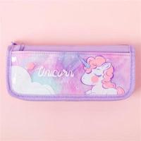 韩版简约可爱ins笔袋女生大容量文具盒小学生初中生儿童铅笔盒女 紫色闭眼独角兽6878A
