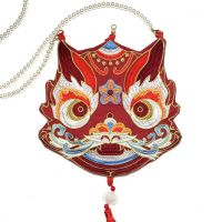 元禾醒狮汉服绣花包中国风民族年兽斜挎包四季百搭过年古风流苏包 酒红单面绣花 热卖款 送香包 流苏