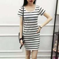 睡裙女夏季新款可爱韩版大码睡裙女宽松短袖睡裙女可外穿睡裙女夏 1122大白黑条纹[优质睡裙] M 适合70-85斤