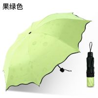 12骨全自动折叠雨伞黑胶晴雨两用超大ins风男女商务遮阳伞三折伞 8骨手动黑胶-绿色(雨水现花创意伞)