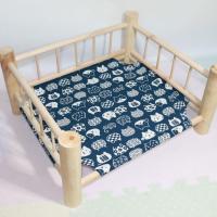 夏季狗狗床猫咪床宠物沙发床猫咪狗狗木质宠物窝可拆洗四季猫吊床 蓝色招财猫 (不带床架)替换布