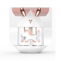 新款2021迷你补水仪萌宠USB加湿器家用电器可爱桌面香薰车载小型 小马兔耳白 标准版