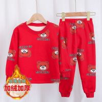 儿童加绒加厚保暖内衣套装童装男女秋衣秋裤冬装中大童保暖绒内衣 大红熊头 110码(建议身高95-105CM