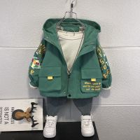 男童风衣春秋2021新款洋气韩版宝宝上衣儿童加绒夹克加厚秋冬外套 绿色 春秋款 90