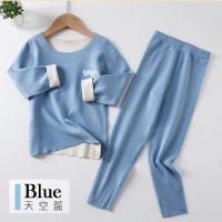 南极人秋冬季儿童秋衣秋裤中大童无痕德绒保暖内衣套装双面绒睡衣 AB面-天空蓝 [升级版-双面德绒] 100 (码数标准)