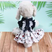春夏宠物衣服小型犬泰迪猫咪裙子狗狗牛仔花边裙子宠物用品 樱桃牛仔花边裙 S