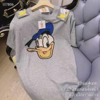 夏季新潮牌设计感短袖T恤宽松中长款重工镶钻卡通唐老鸭百搭上衣 灰色 均码高定版