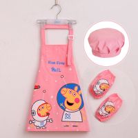 儿童画画衣宝宝吃饭防脏护衣小学生练毛笔字烘培三件套围裙幼儿园 透气款佩奇粉色三件套 100码建议身高75-95厘米