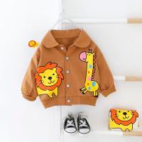女童春秋装外套2021新款时尚中小童休闲夹克韩版宝宝洋气卡通风衣 深棕色 狮子长颈鹿外套 59