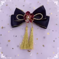 lolita鹤归来小物和风鹤归来招财猫边夹黑金流苏吊坠粉色 黑金边夹一对