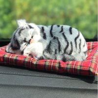 汽车饰品仿真狗仿真猫咪母子猫车内饰活性炭竹炭毛绒宠物猫咪摆件 虎斑猫+红色垫子