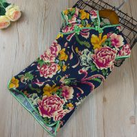 儿童唐装旗袍夏 2021新款 女童改良旗袍连衣裙子 小宝宝旗袍棉 牡丹凤凰藏青(绿边) 7码/90(建议体重18-20斤