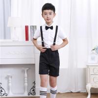 演出服背带裤合唱男童女童套装学生六一花童儿童礼服朗诵主持人女 短袖短裤不带袜子 送领结背带 100