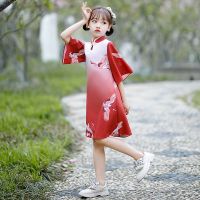 儿童汉服女童超仙仙气古风裙子新款连衣裙2021小女孩唐装旗袍夏装 仙鹤短袖旗袍红色 100