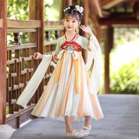 儿童汉服女童古装超仙仙气古风小女孩连衣裙学生新款公主裙子夏装 花月瑶七分袖 110