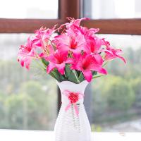 假花仿真装饰客厅摆设干插花塑料小清新花束餐桌轻奢室内绢花盆栽 玫红星百合 3束不带花瓶