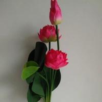 仿真荷花中式供佛花客厅装饰花束假荷花绢花小盆栽家居睡莲花摆件 单支玫红荷花