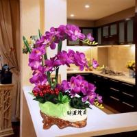 仿真花高档蝴蝶兰套装盆栽家居客厅装饰花摆设电视柜餐厅假花摆件 紫色